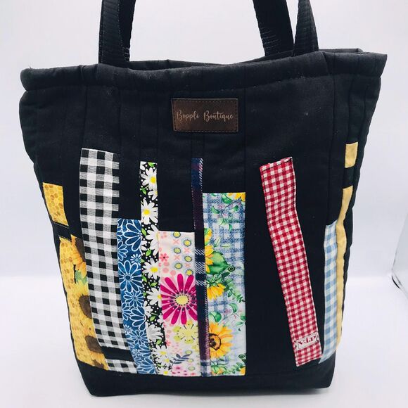 Basic Lizbet Library Market Tote Bag, Black 13x12.5x3 Inches With Pockets - Picture 5 of 8